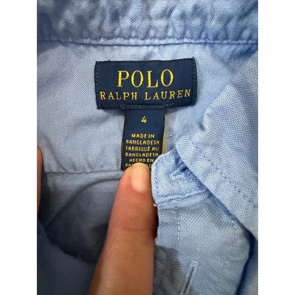 Polo Ralph Lauren Boys Size 4 Light Blue Oxford Short Sleeve Button Down Shirt